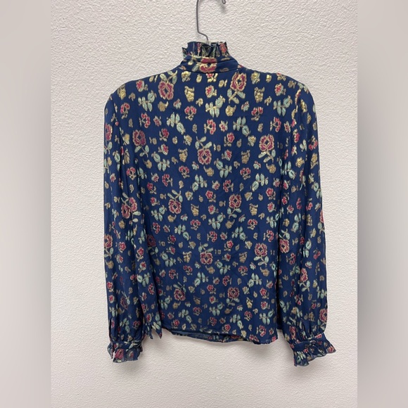 SALONI NWT Emile Floral Metallic Silk Blend Chiffon Ruffle Bow Collar Size 2 - Picture 4 of 17